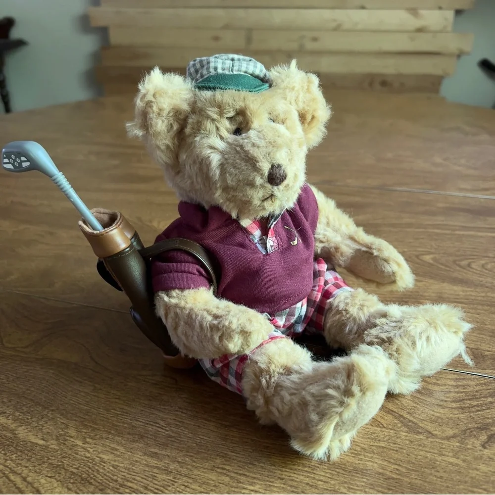 Russ Berrie Bears CHIP GOLFER Vintage Teddy Bear Stuffed Animal Toys